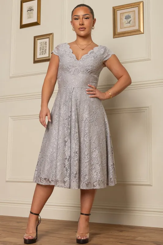Cap Sleeve Scalloped Lace Dress - Jolie Moi