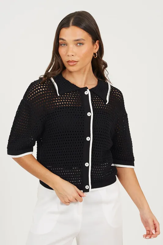 Loose Knit Collared Blouse - Brave Soul