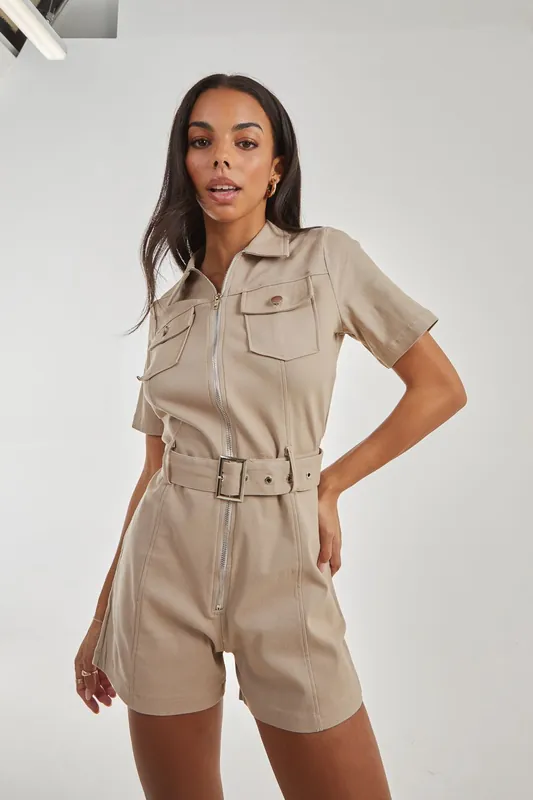 Belted Utility Playsuit - Pink Vanilla