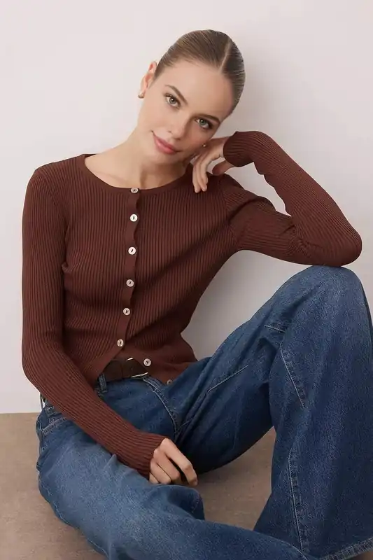 Mercerized Look Ribbed Knit Cardigan - WOVCOR