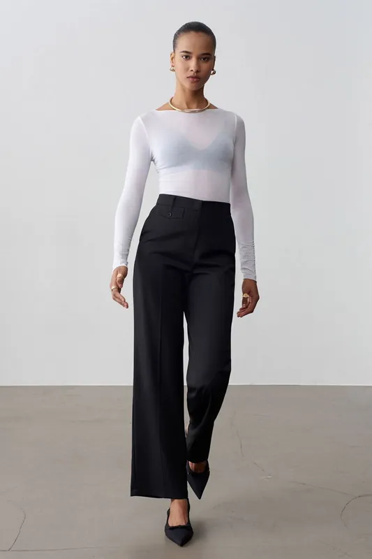 Women's High-Waist Straight-Leg Crepe Trousers