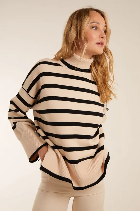 Wide Stripe Roll Neck Jumper - Blue Vanilla