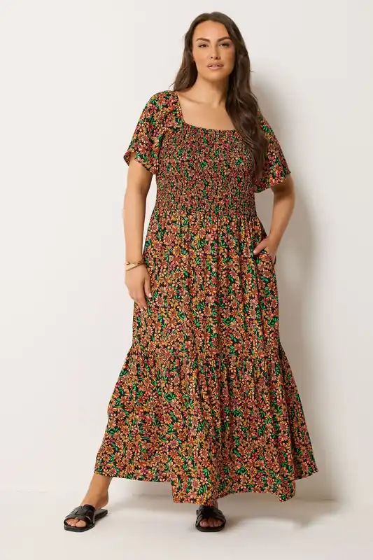 Shirred Floral Maxi Dress - Yours
