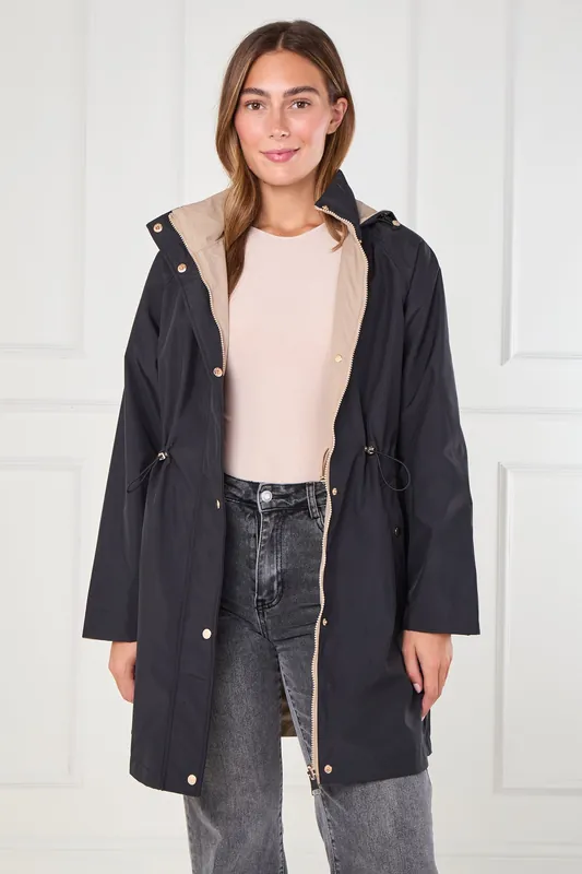 Black and Stone Drawstring Reversible Parka - Love Sunshine