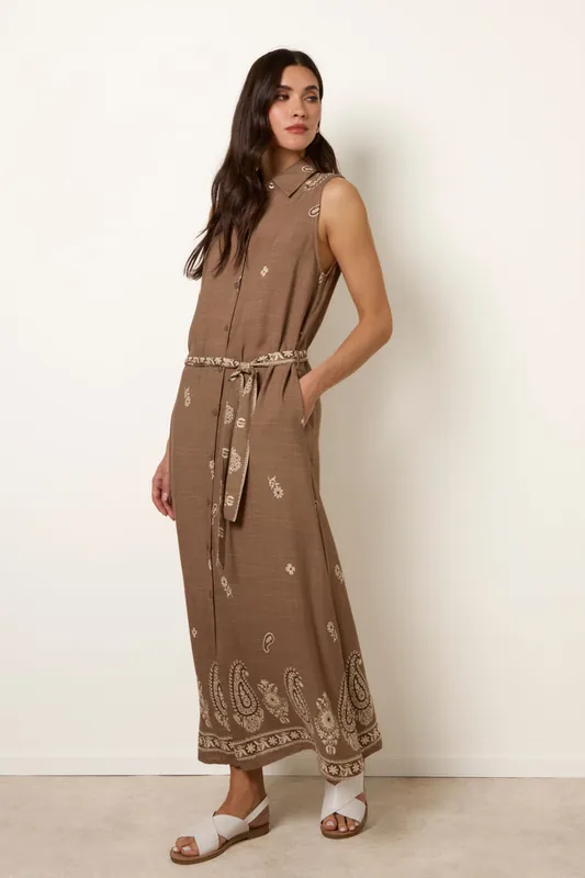 Camel Dress With Paisley & Floral Print - Blue Vanilla
