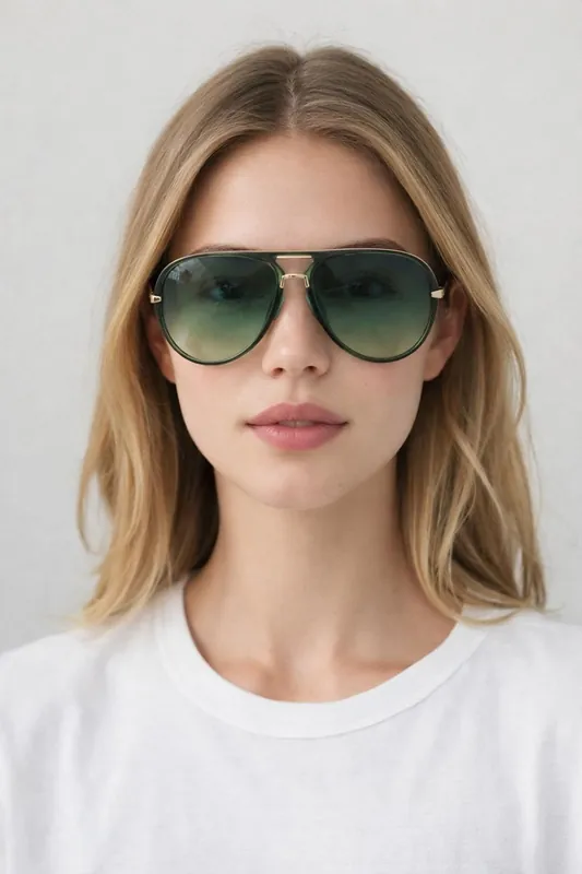Bold Aviator Metal Arm Sunglasses In Green In Green - SVNX