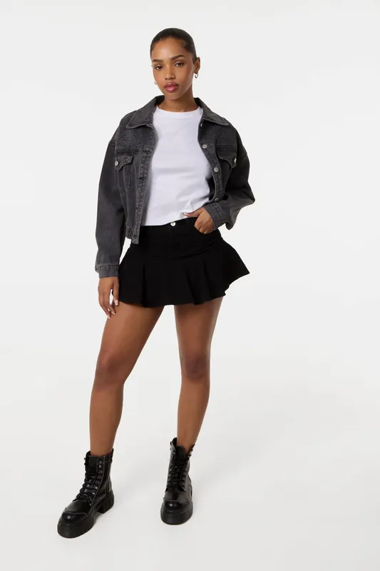 Black Diamante Crop Denim Jacket - Pink Vanilla