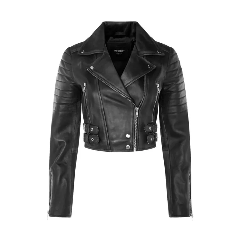 Real Leather Short Cropped Length Brando Style Biker Jacket - TruClothing