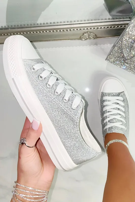 Sparkly Glitter Canvas Trainers - Love Lemonade
