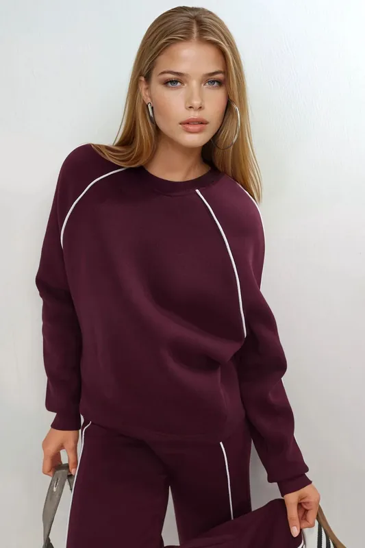 Contrast Binding Long Sleeve Sweatshirt - Busem