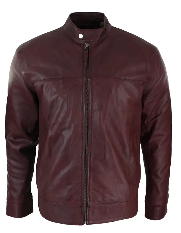Leather Jacket Nehru Grandad Collar Biker - TruClothing