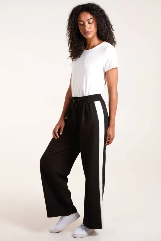 Side Stripe Elastic Waist Trousers - Blue Vanilla