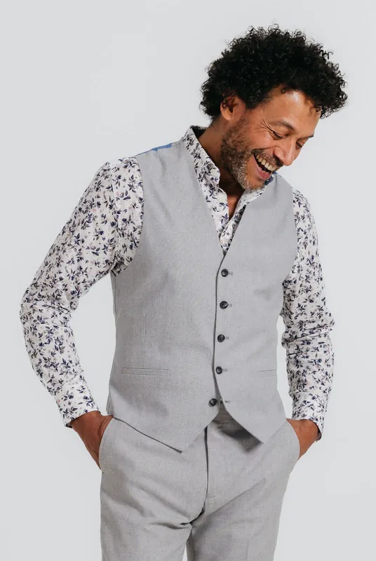 Light Grey Linen Waistcoat - Dobell