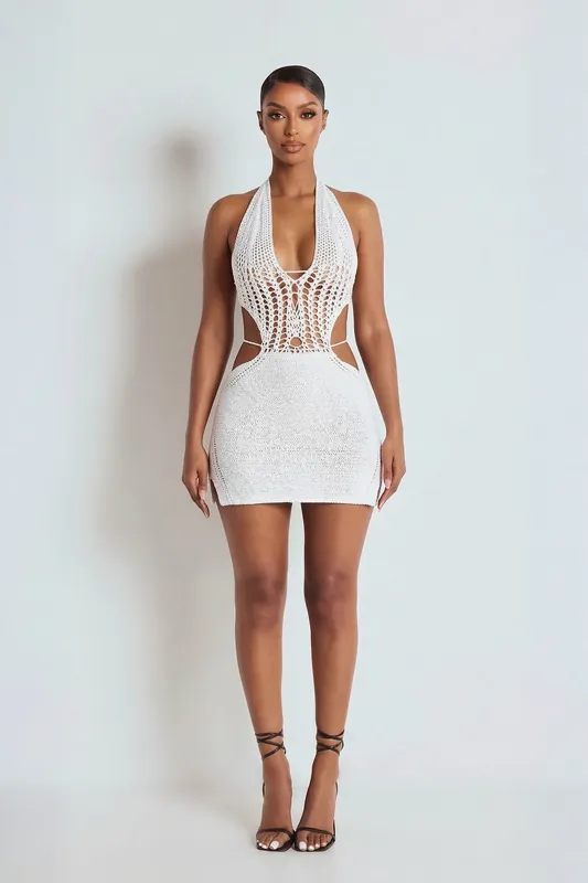 The Crochet Dress Beige - LEMONLUNAR