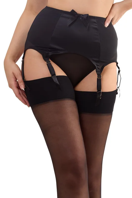 Black Satin 6 Strap Retro Everyday 'Suspender' - Bettie Page Lingerie