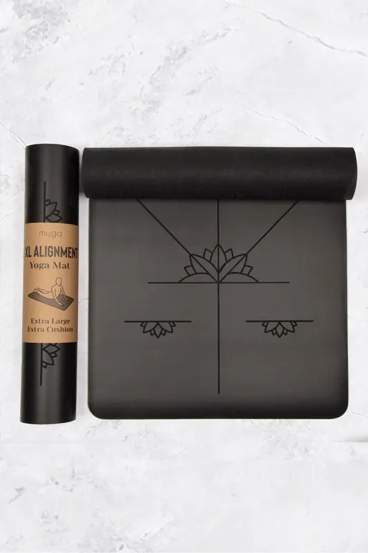 Extra Large Black Alignment Yoga Mat - Myga