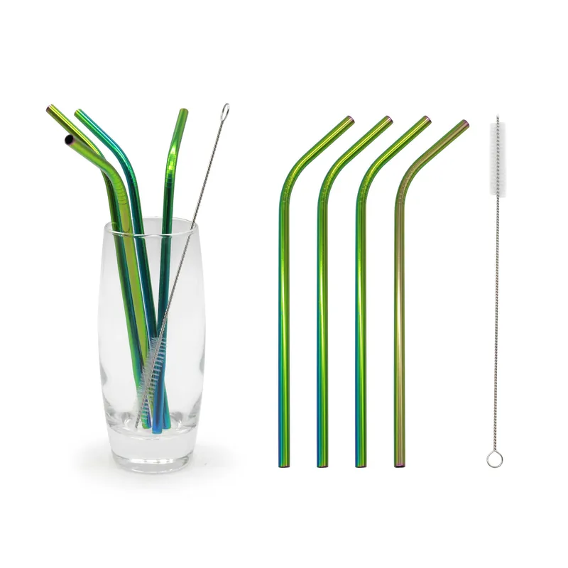 Reusable Straws Stainless Steel Rainbow 6 Piece Set - Glim & Glam