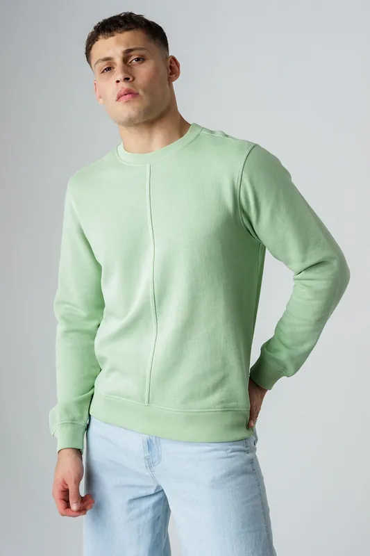 Cotton Blend Crew Neck Acid Wash Seam Sweatshirt - Influence