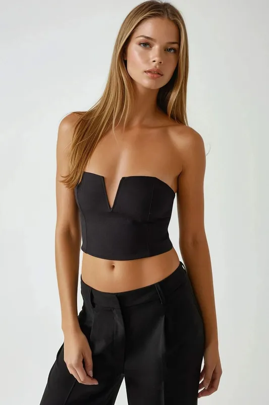 Strapless Fitted Crop Top with Back Gathering - Hiccup