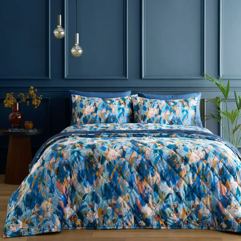 Daphne Floral Quilted Throwover Bed Throw Over Blanket 200 x 230cm - Portfolio Home