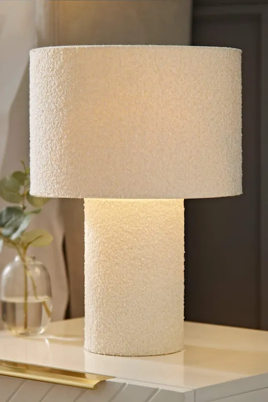 Ash Natural Table Lamp With Boucle Shade - ValueLights