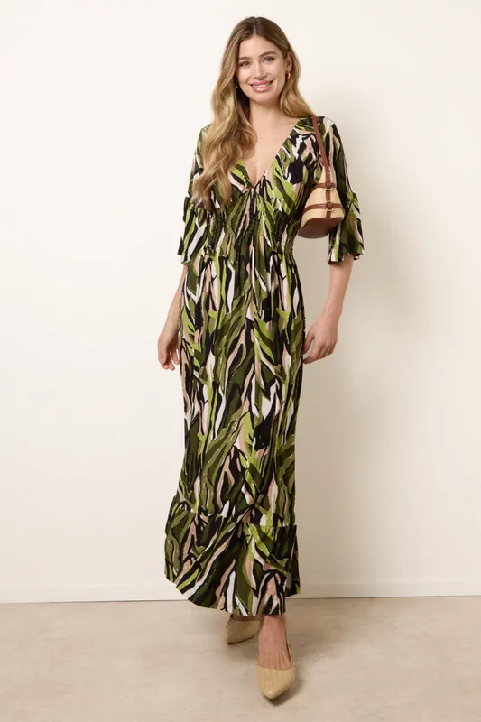 Green Shirred Empire Bust Dress - Blue Vanilla