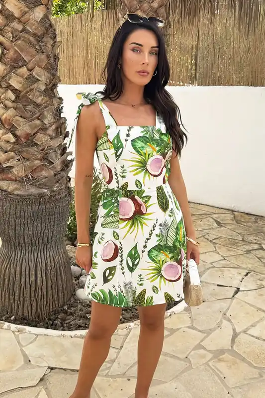 Multi Coconut Print Tie Strap Mini Dress - AX Paris