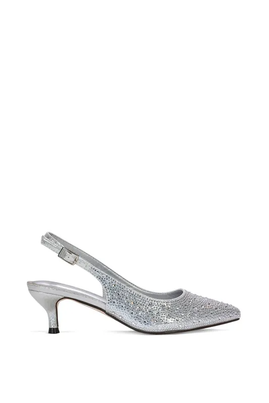Enya' Pointed Slingback Heels With Crystal Details - XY London