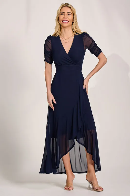 Ruched Sleeve Mesh Maxi Dress - Jolie Moi