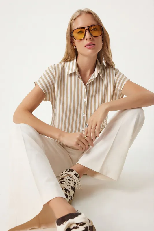 Striped Viscose Short-Sleeve Shirt