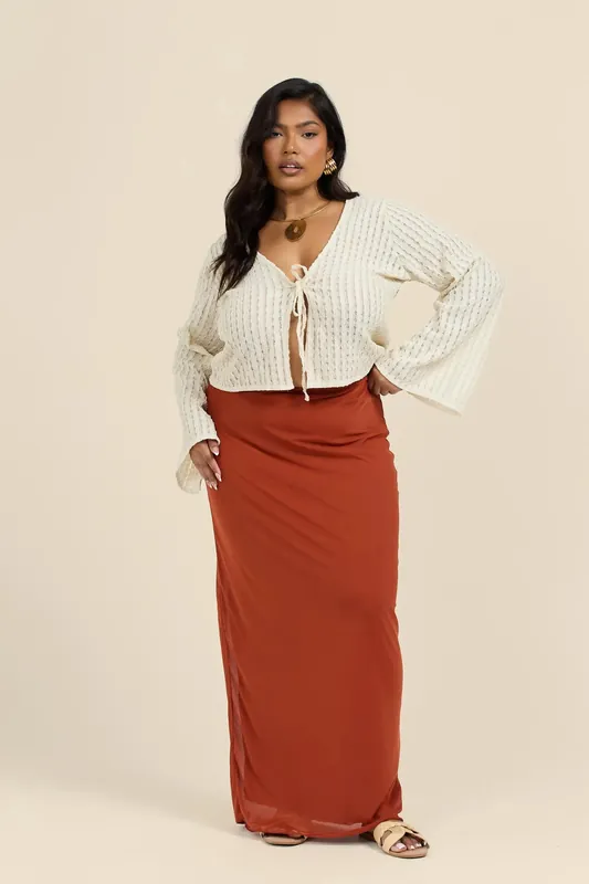 Curve Mesh straight fit maxi skirt in rust - FASHION-SZN