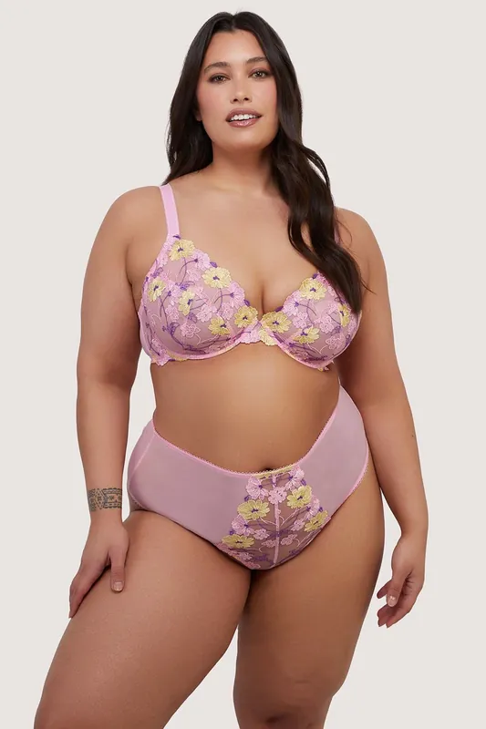 Luna Pastel Embroidery Picot Elastic Plunge Bra - Playful Promises