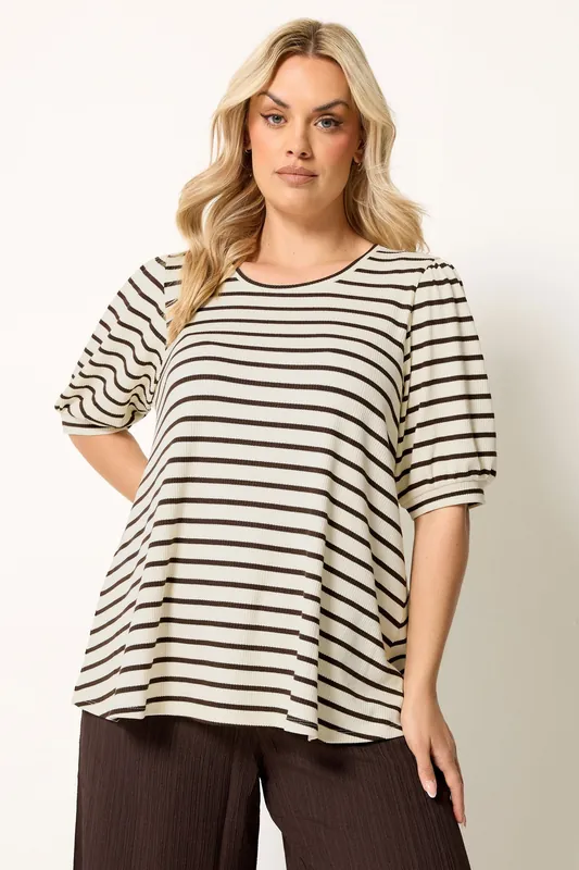 Stripe Knitted Puff Sleeve Top - Yours