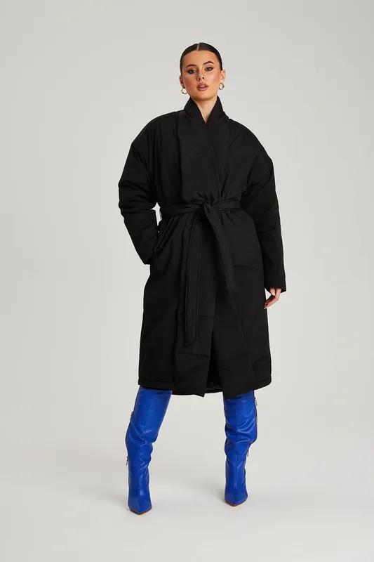 Black Belted Puffer Jacket - Urban Bliss
