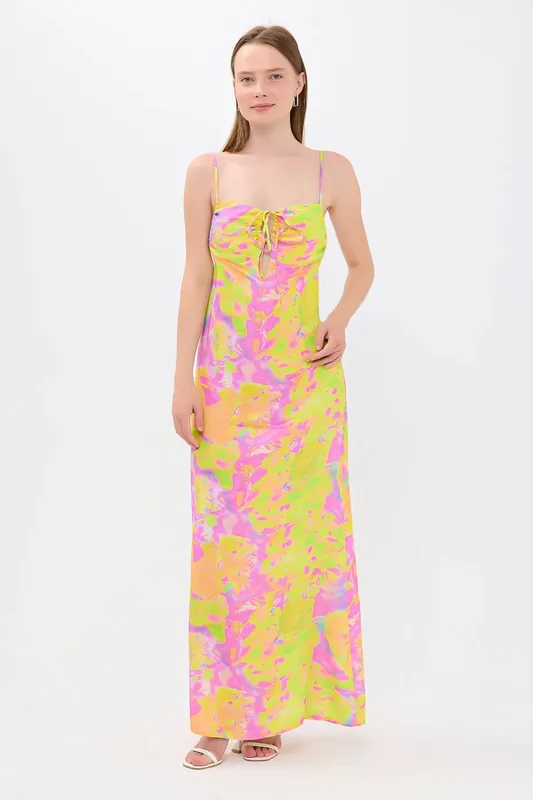 Floral Cross Neck Spaghetti Strap Maxi Dress - Hiccup