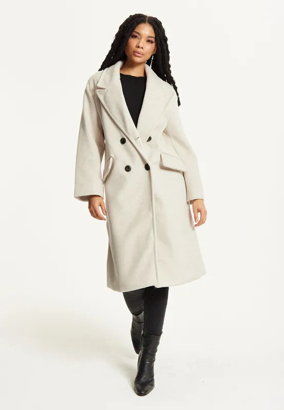 Beige Double Breasted Coat - Liquorish