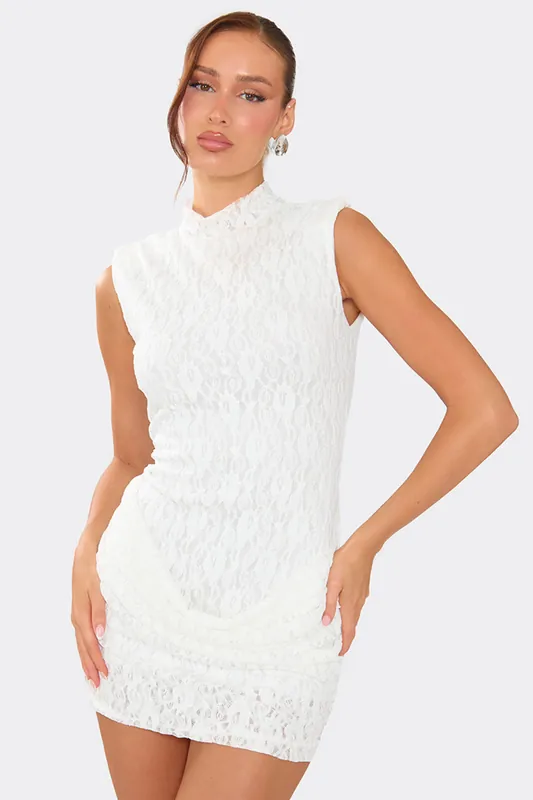 Sleeveless Shoulder Pads Textured Mini Dress - EGO