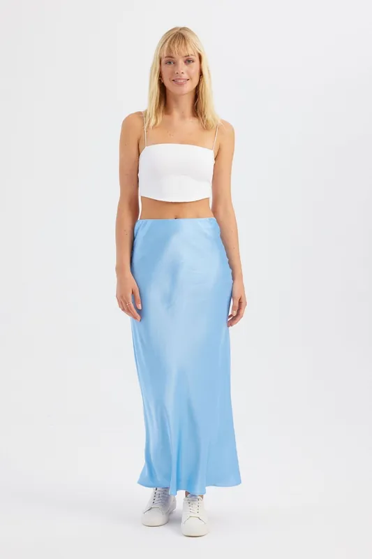 Satin High Waist Maxi Skirt - Hiccup