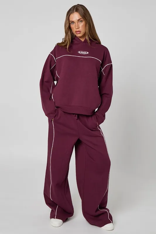 BURGUNDY PIPED JOGGER - Urban Bliss