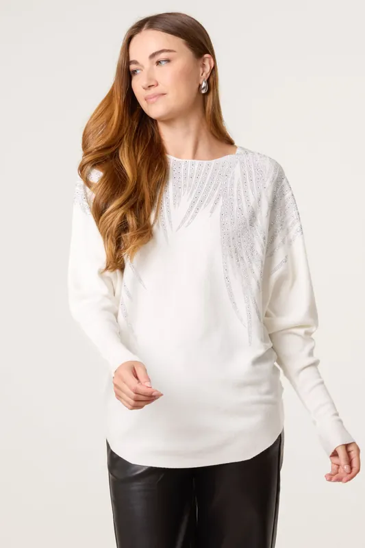 Ivory Rhinestone Detailed Jumper - Blue Vanilla