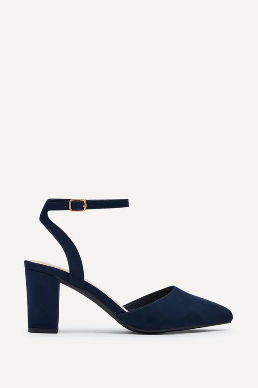 Larsa Wide Fit Navy Faux Suede Court Heels - Linzi