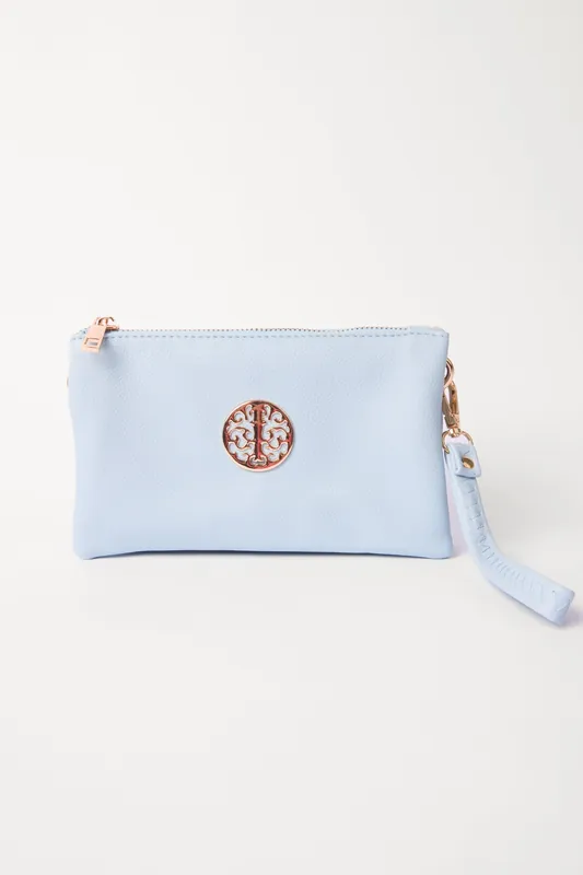 Detailed Zip Up Purse With Detachable Strap - Blue Vanilla