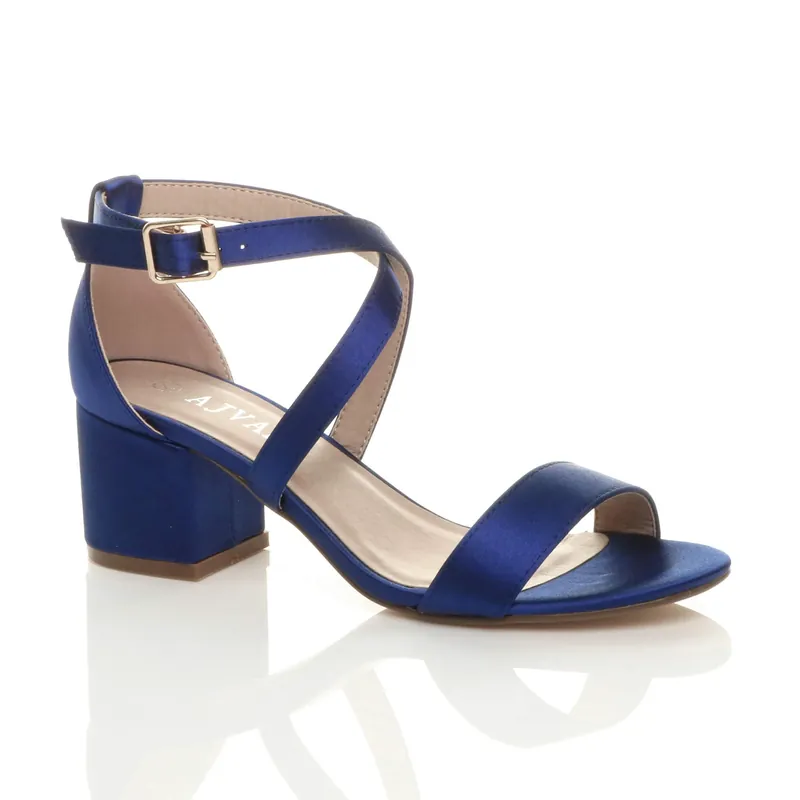 Mid Block Heel Crossed Straps Sandals - AJVANI