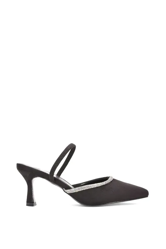 Carlene' Clear Pointed Toe Mid Stiletto Heels With Crystal Trim - XY London