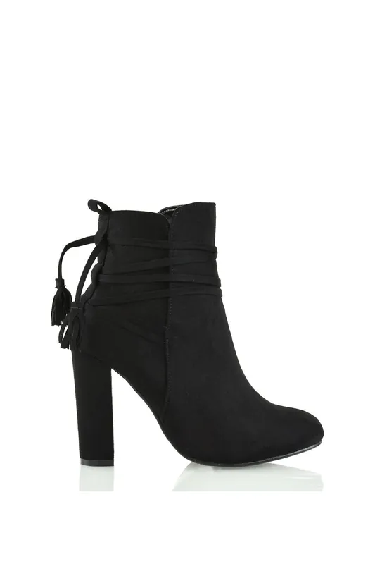 Jamie' Tie up Tassel Detail Block High Heel Ankle Boots - XY London