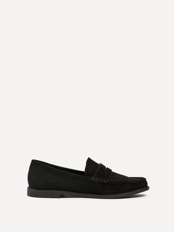 Precise Black Faux Suede Classic Loafer - Linzi