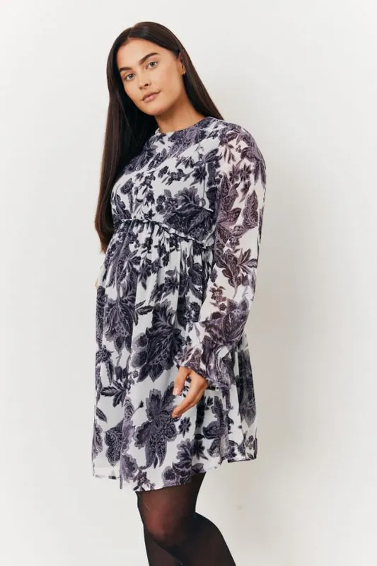 Monochrome Maternity Crew Neck Printed Smock Dress - In The Style