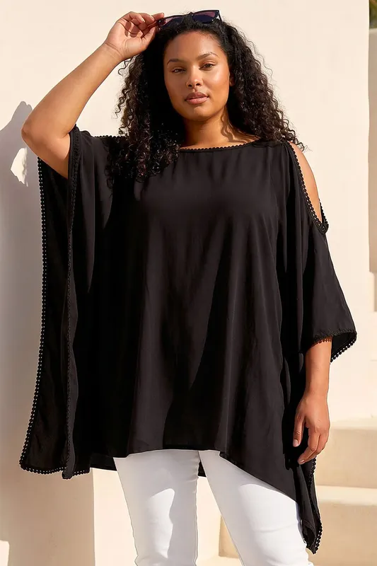 Curve Bobble Trim Hanky Hem Top - Roman