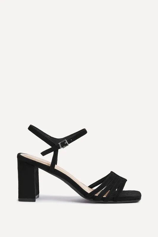 Annie Black Faux Suede Strappy Block Heel - Linzi