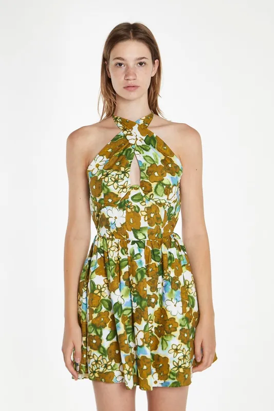 Cross-Over-Halter-Neck Mini-Dress